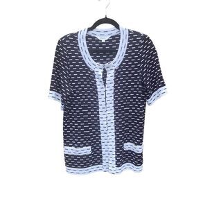 Exclusively Misook Women's Black Geometric Knit Cardigan Short Sleeve Size L